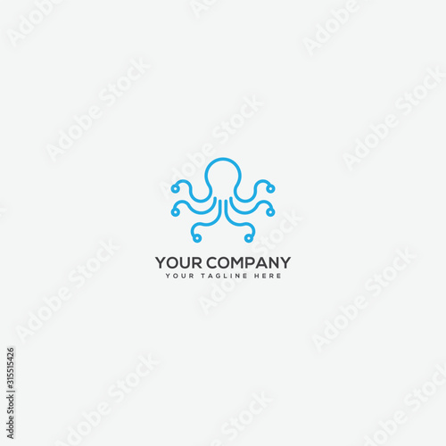 tentacle logo,character logo, octopus mascot logo, line art logo