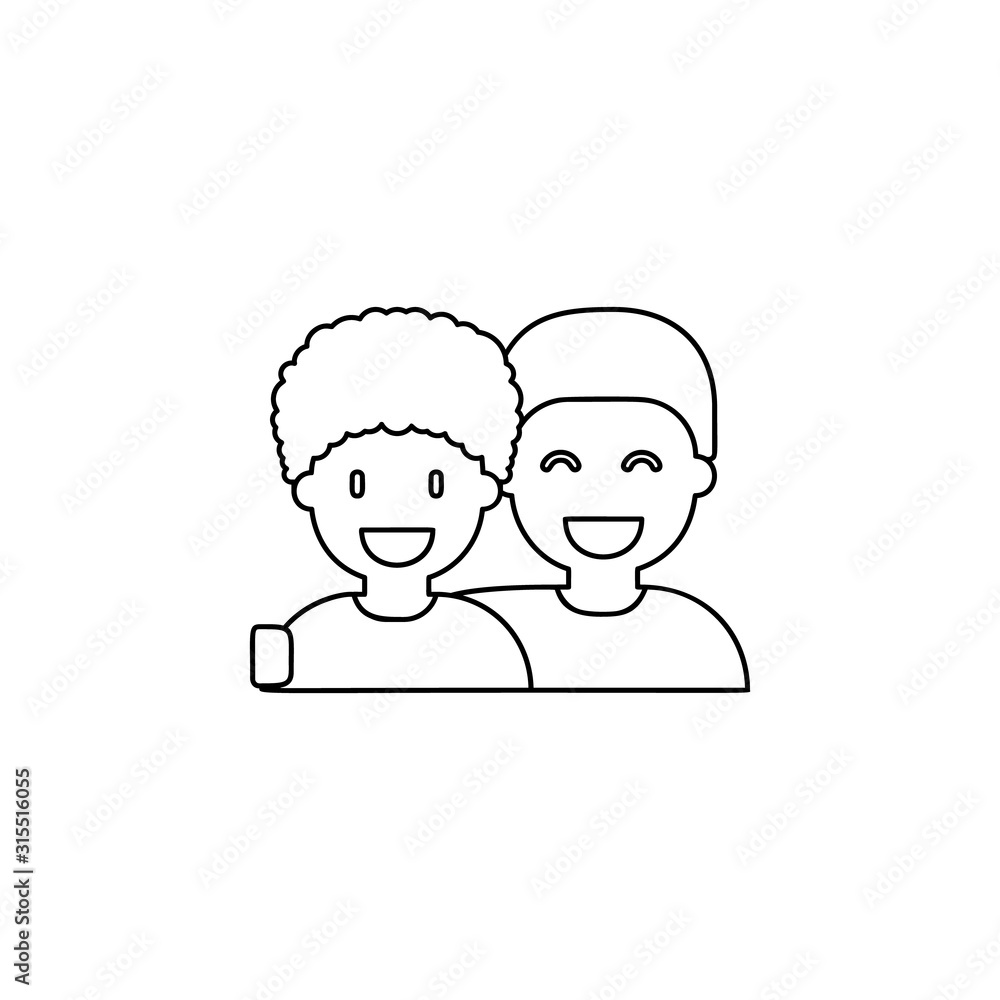 friends, male icon. Simple thin line, outline vector of friendship icons for ui and ux, website or mobile application friends, male icon. Simple thin line, outline vector of friendship icons for ui and ux, website or mobile application