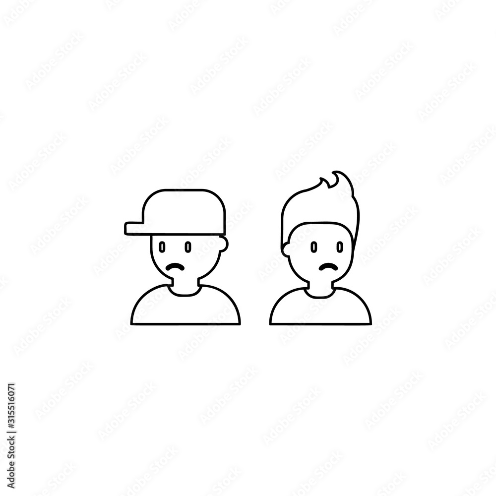 upset, friends, male icon. Simple thin line, outline vector of friendship icons for ui and ux, website or mobile application upset, friends, male icon. Simple thin line, outline vector of friendship icons for ui and ux, website or mobile application
