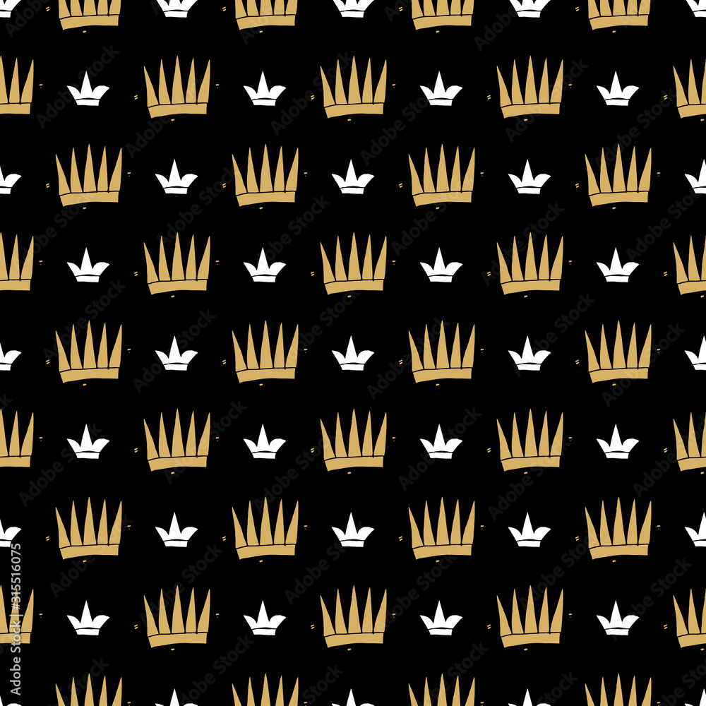 Crown Seamless Pattern, hand drawn royal doodles background, Vector Illustration Crown Seamless Pattern, hand drawn royal doodles background, Vector Illustration