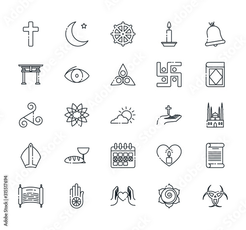 Icon set of world religious world symbols vector design