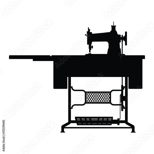 Sewing machine silhouette vector on white background