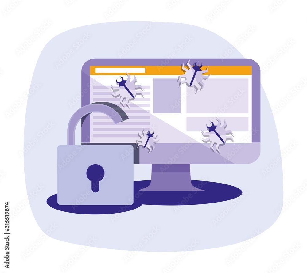 Digital computer and padlock vector design Digital computer and padlock vector design