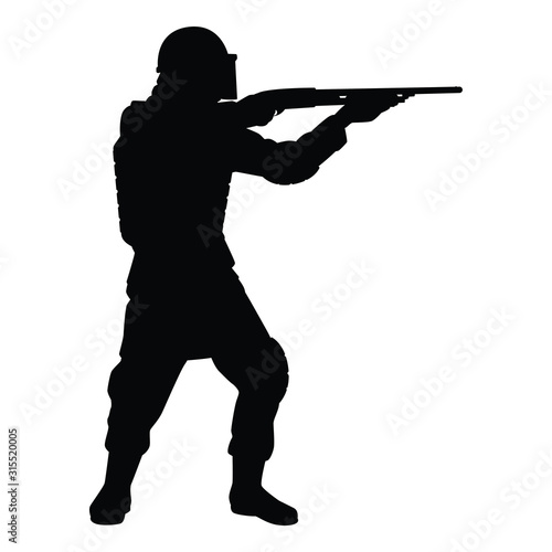 Riot policeman in protest situation silhouette vector