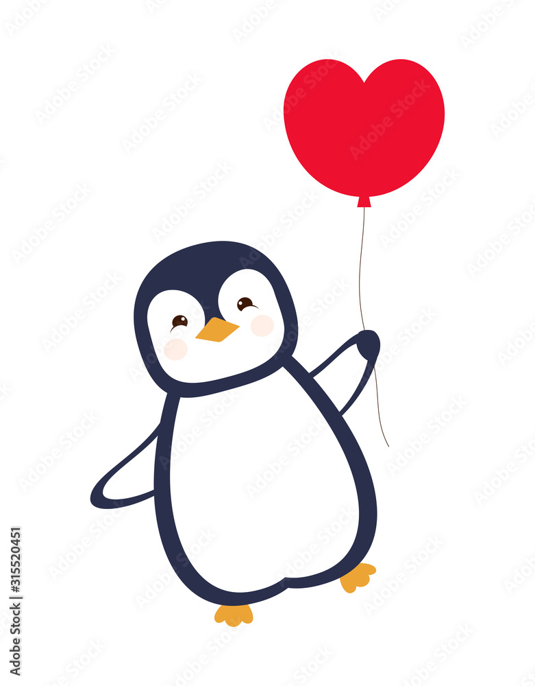 Fototapeta premium greeting card with cute penguin, Valentine Day