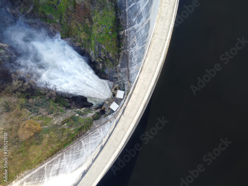 aerial view of a dam evacuating water