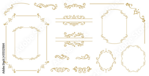 Luxury Gold vintage invitation vector set. Ornamental curls, dividers, Border design  and golden components design  for wedding invite, menus, certificates, boutiques, spa and logo design.