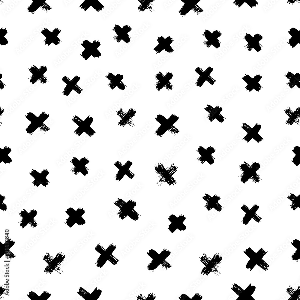 Plus signs and crosses seamless pattern of brush strokes. Vector ...