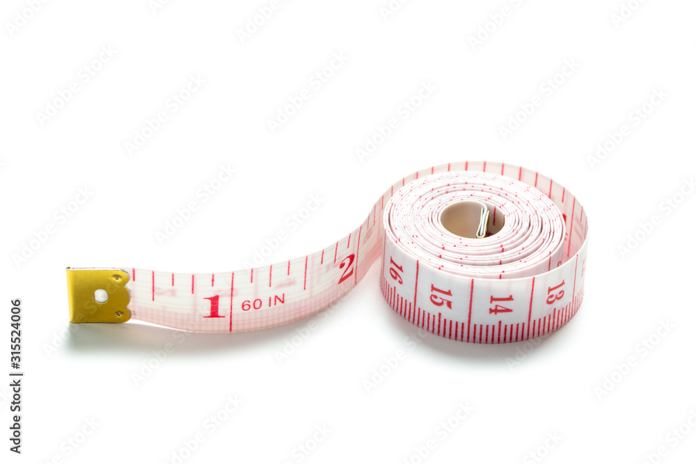 White measuring tape isolated on white background White measuring tape isolated on white background