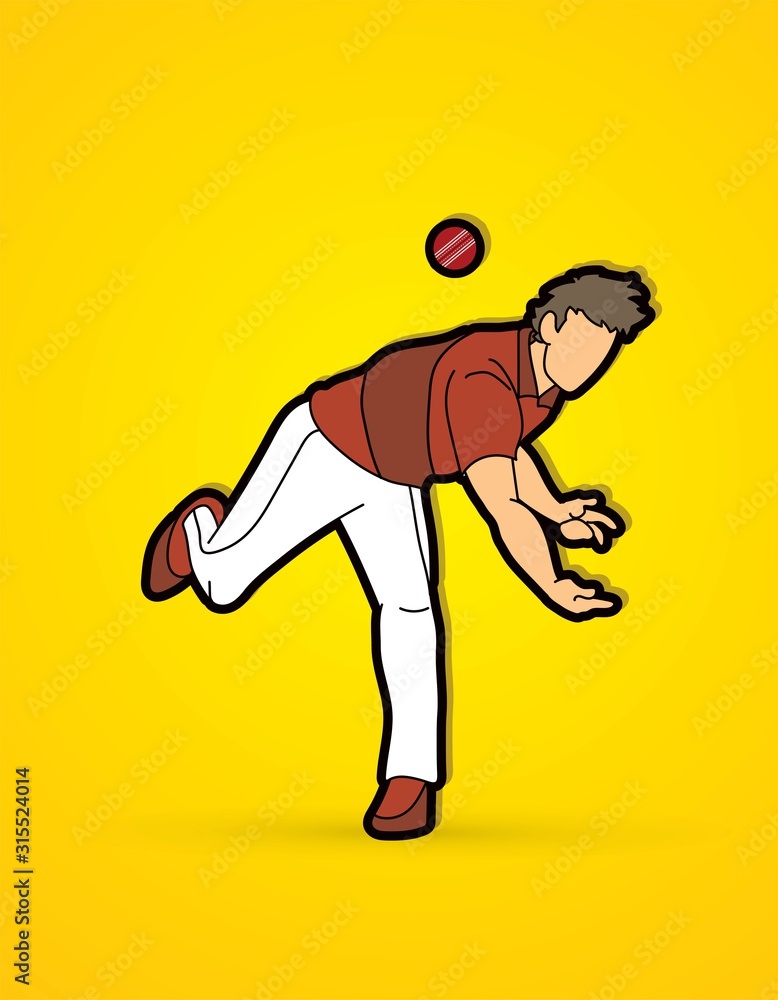 Cricket player action cartoon sport graphic vector