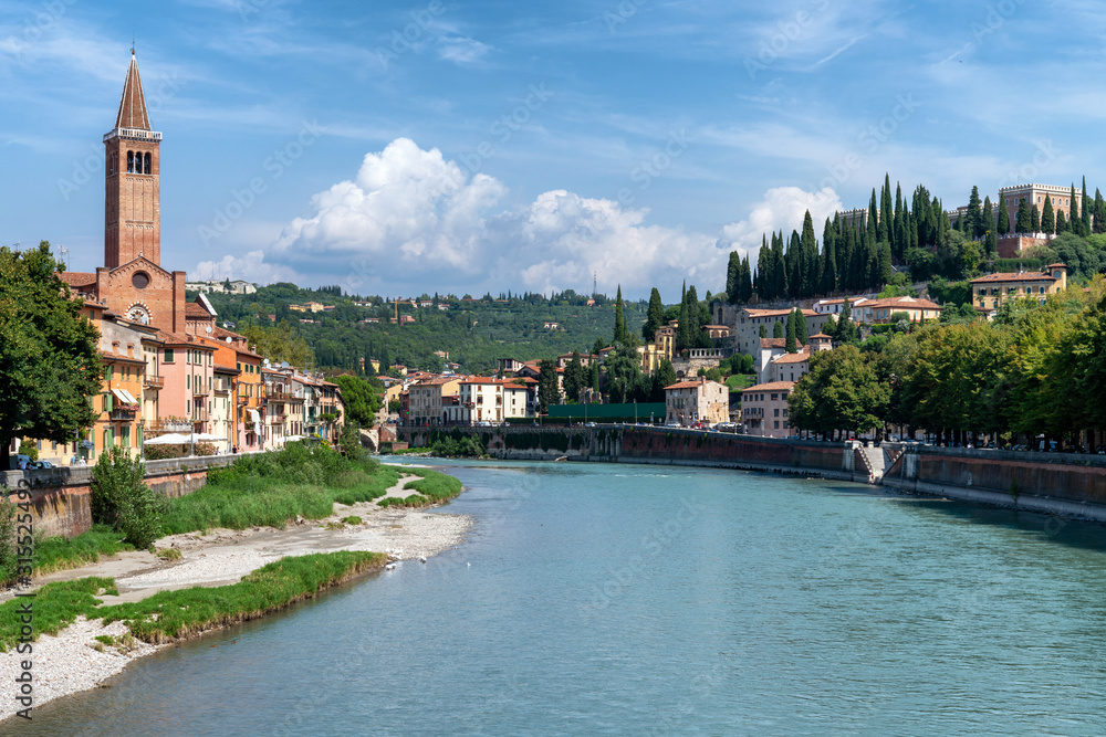 Scenic river waterfront in Verona, Italy 