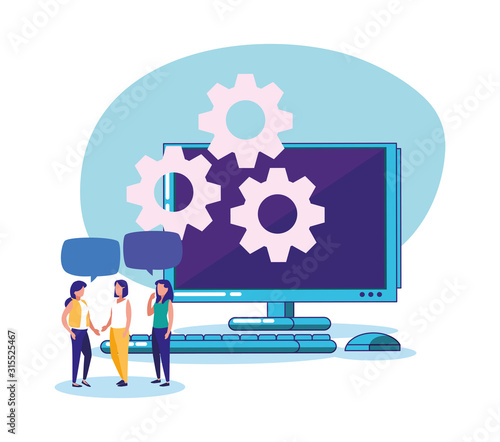 Wallpaper Mural Digital computer gears and women vector design Torontodigital.ca