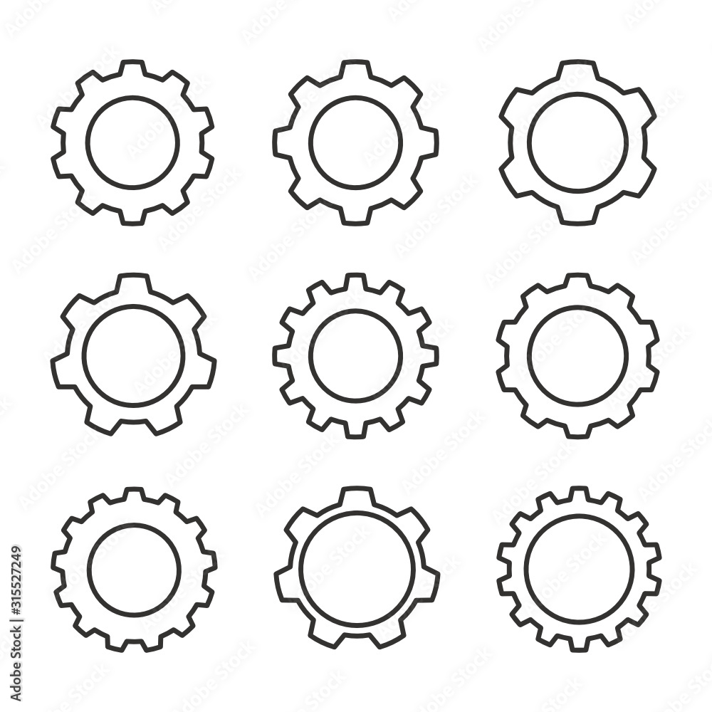 Gear icon set on white background. Gear icon set on white background.