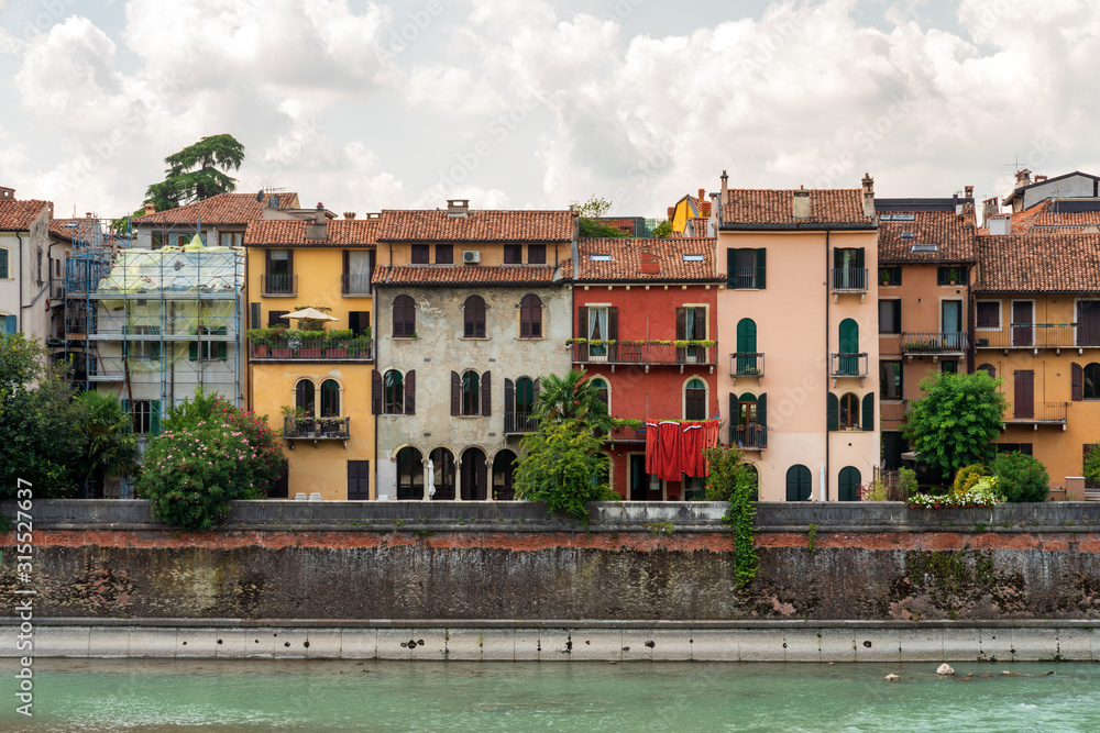 Scenic river waterfront in Verona, Italy 