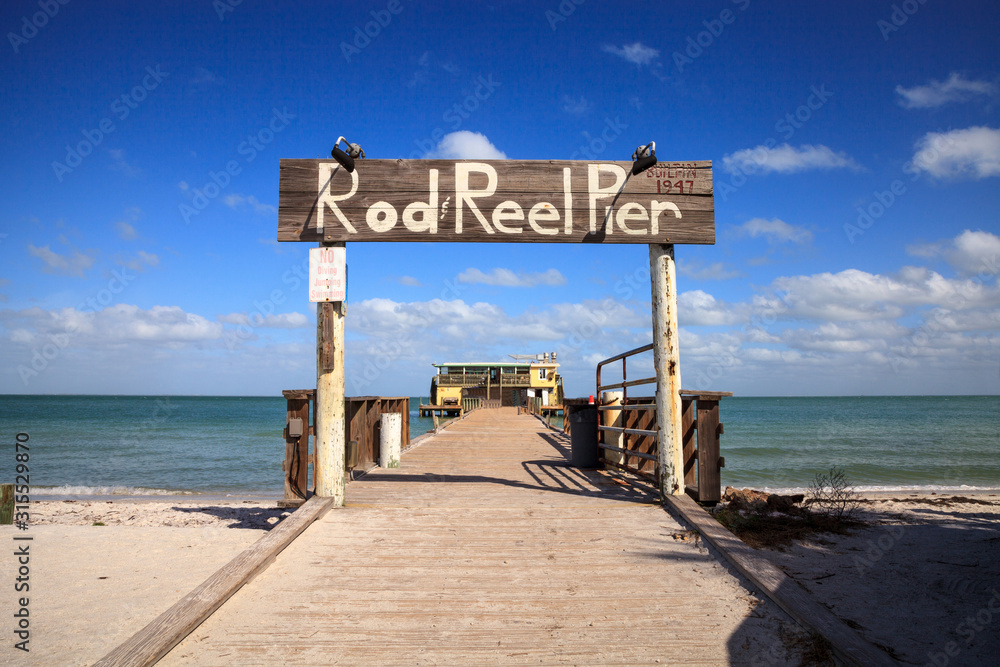 Rod and Reel Pier boardwalk on the island of Anna Maria Stock
