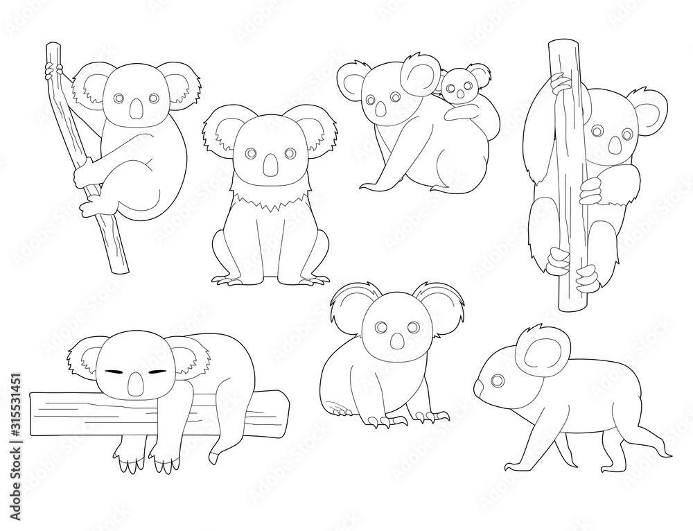 Fototapeta premium Koala Black and White Coloring Cartoon Vector Illustration