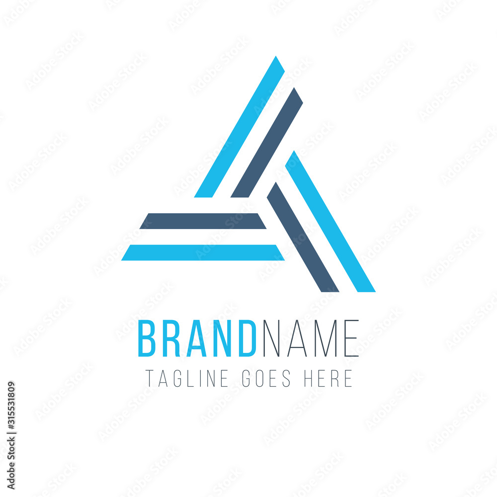 Trinity logo design concept constructed from lines to shape triangle in Blue color. Stock Vector illustration isolated on white background. Trinity logo design concept constructed from lines to shape triangle in Blue color. Stock Vector illustration isolated on white background.