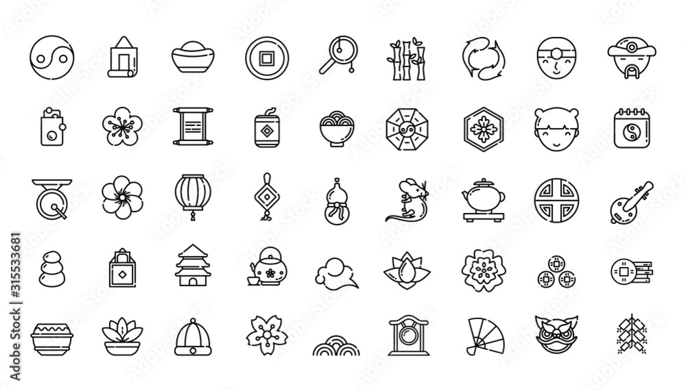 Line icon set vector illustration of Chinese culture and New Year celebration Line icon set vector illustration of Chinese culture and New Year celebration