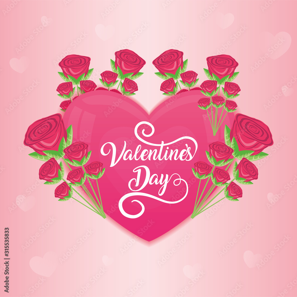 Happy valentines day hearts and roses vector design
