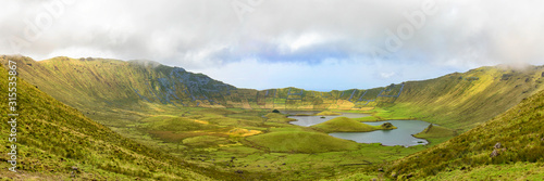 A stunning panorama of the massive Corvo Caldera on the island of Corvo in the Azores, Portugal. © Danaan