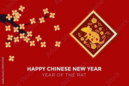 vector illustration Chinese new year 2020 year of the rat. red lantern elements design. year of the rat