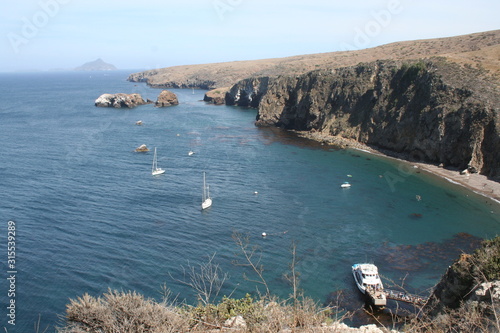 Coastal overlook on Santa Cruz Island harbor, Channel Islands, California