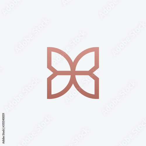 Initial letter BB with abstract butterfly element. minimalist line art monogram shape logo.Typography decorative icon with double letter b.Uppercase initials. Beauty, luxury spa style. - vector