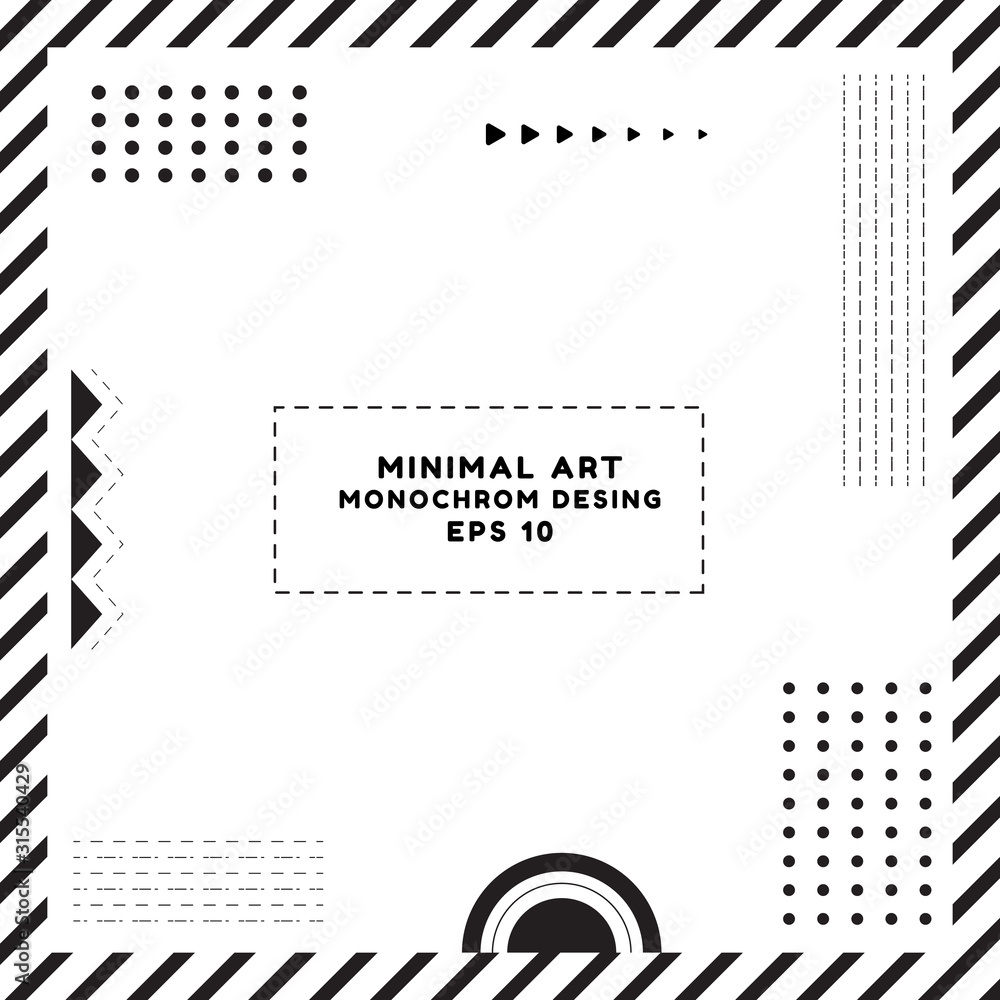 Minimal art monochrom design background line style frame border with space for text