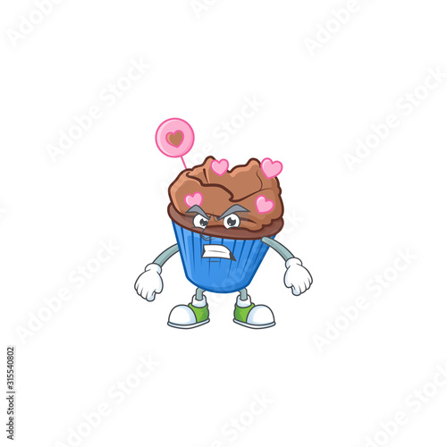 cartoon character of chocolate love cupcake with angry face