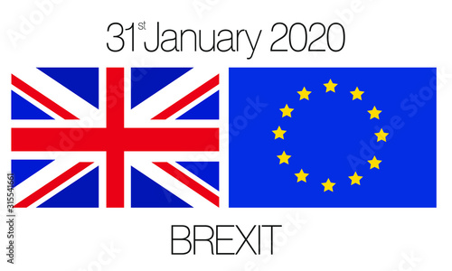 Brexit Vector drawing of UK and EU flags with exit date 31st January 2020