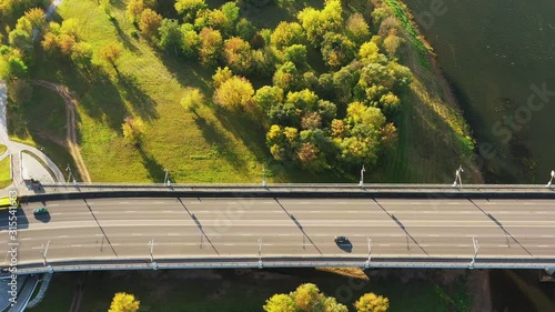 Mahiliou, Belarus. Aerial View Of Bridge over the Dnieper river In Mogilev. Aerial View Of Skyline In Autumn Day. Bird's-eye View photo