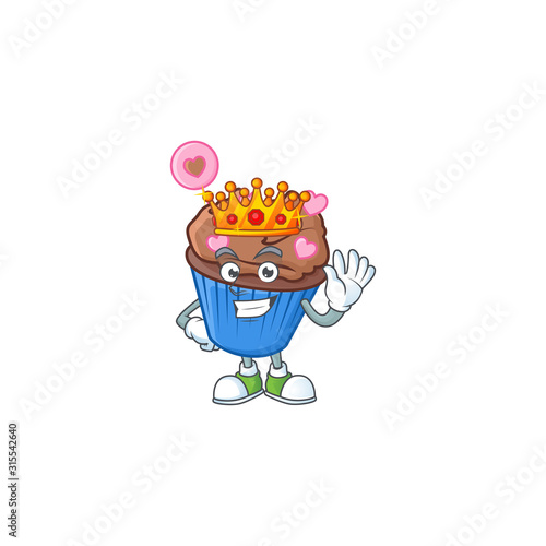 A stunning of chocolate love cupcake stylized of King on cartoon mascot style