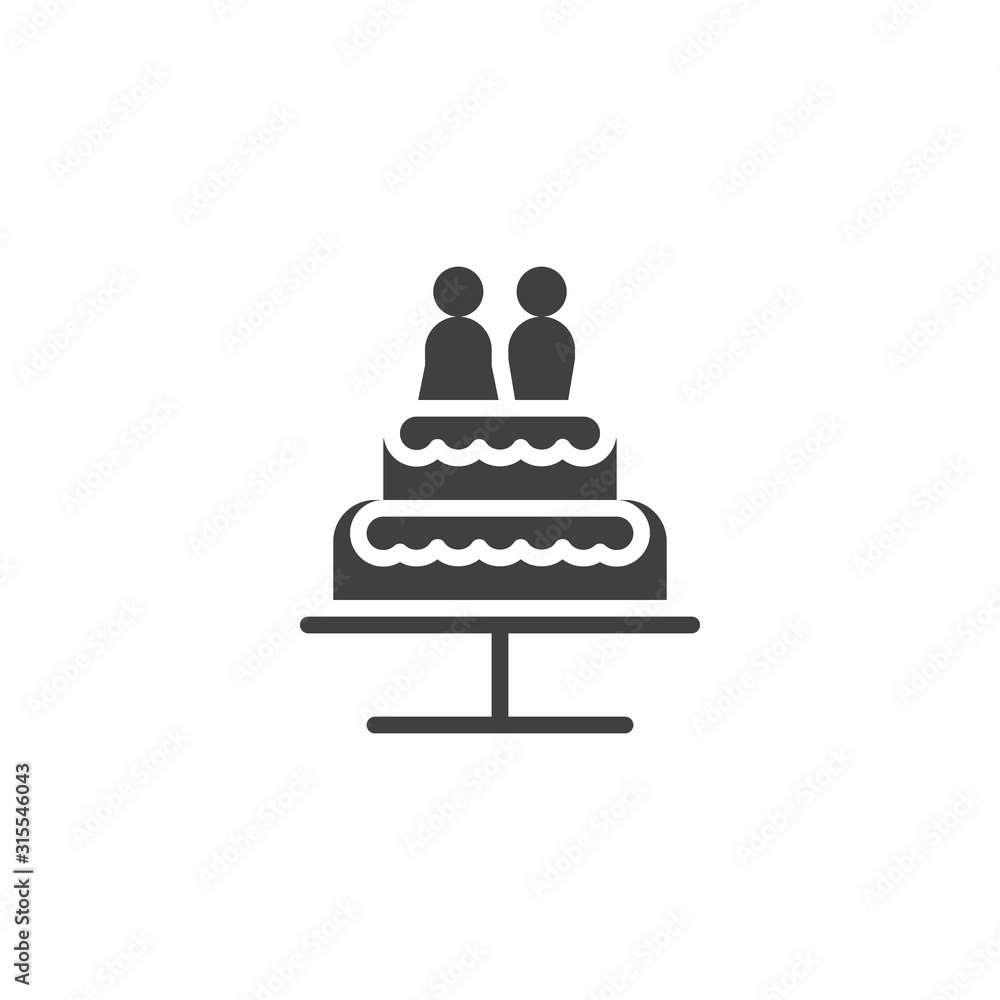 Wedding cake with chocolate bride and groom vector icon. filled flat sign for mobile concept and web design. Wedding cake with couple married glyph icon. Symbol, logo illustration. Vector graphics Wedding cake with chocolate bride and groom vector icon. filled flat sign for mobile concept and web design. Wedding cake with couple married glyph icon. Symbol, logo illustration. Vector graphics
