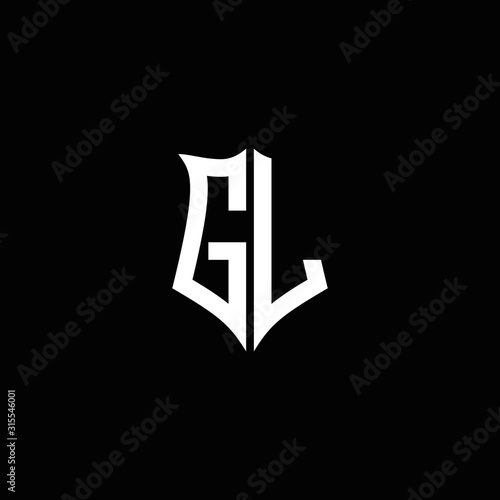 GL monogram letter logo ribbon with shield style isolated on black background