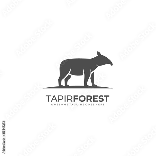 Vector Logo Illustration Tapir Forest Silhouette Style