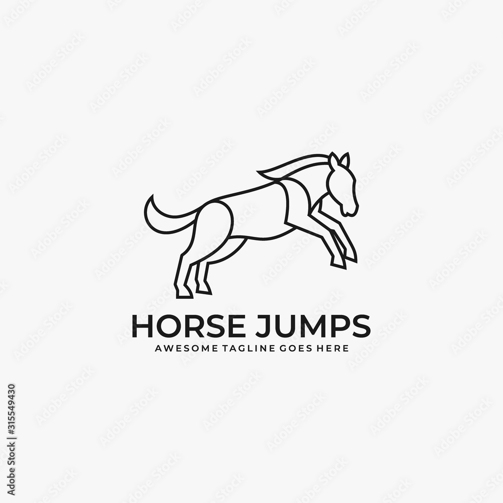 Vector Logo Illustration Horse Jump Line Art Style