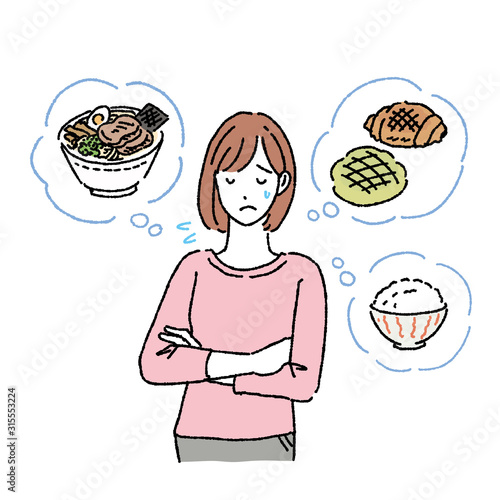 炭水化物ダイエットを考える女性　イラスト