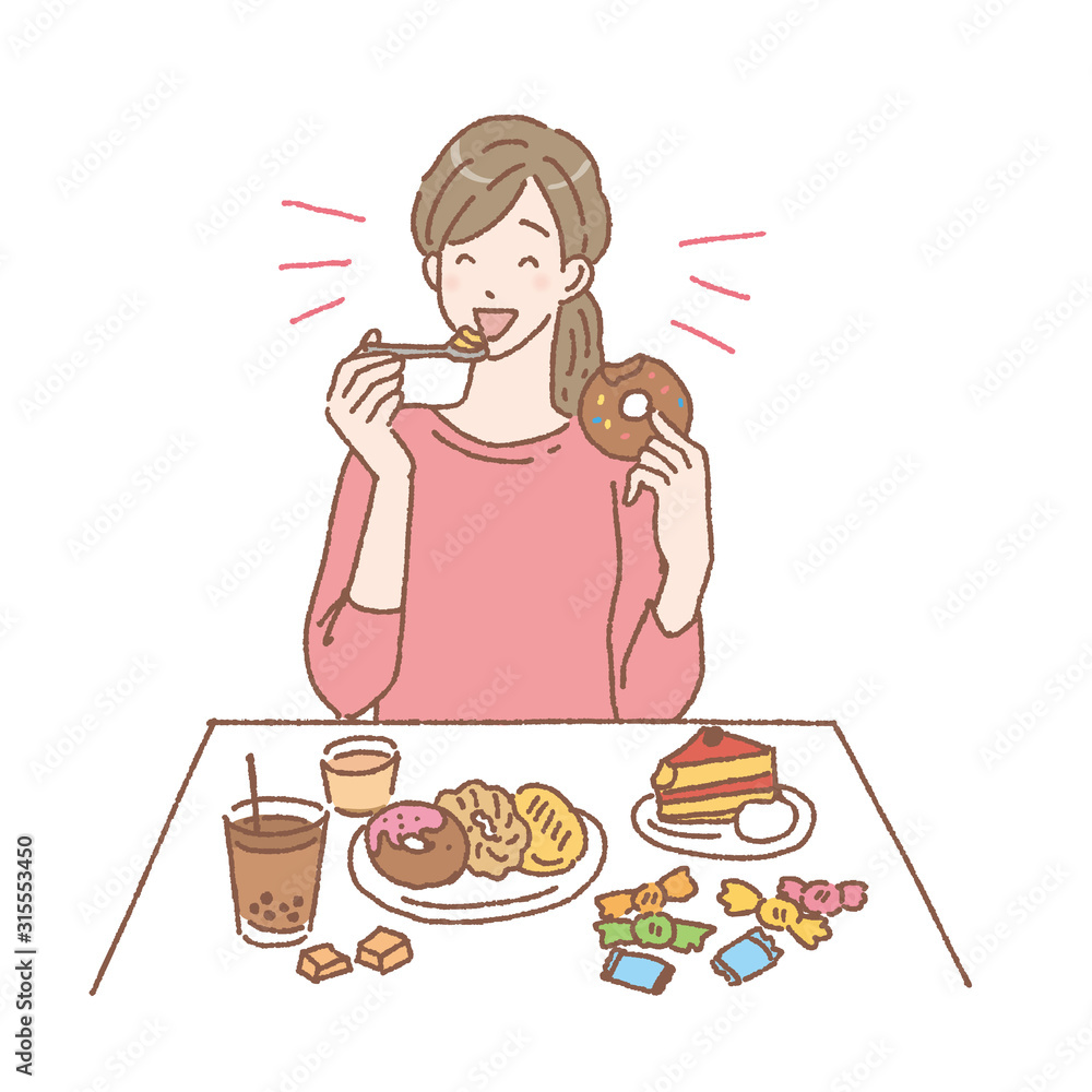 甘いものを食べる女性 イラスト Stock ベクター Adobe Stock 甘いものを食べる女性 イラスト Stock ベクター Adobe Stock
