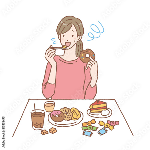 甘いものを食べる女性　イラスト