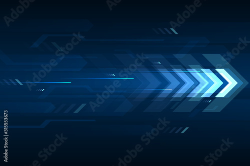 Arrow speed abstract blue background, communication data transfer technology concept. photo