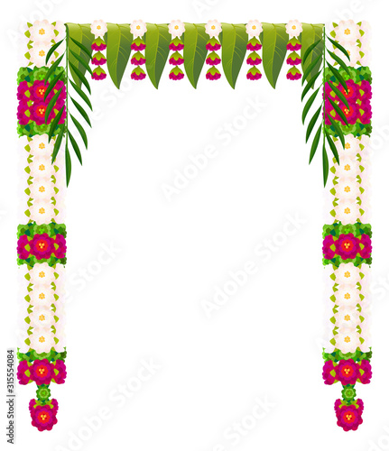 Flower garland with mango leaves. Indian traditional Ugadi holiday decoration