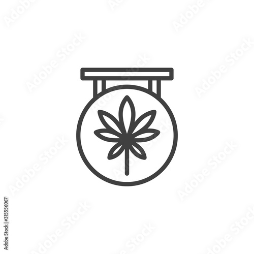 Medical marijuana store line icon. linear style sign for mobile concept and web design. Cannabis shop sign outline vector icon. Symbol, logo illustration. Vector graphics