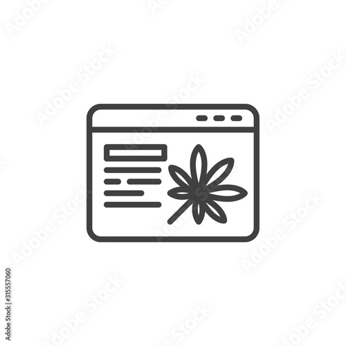 Online Cannabis store line icon. linear style sign for mobile concept and web design. Marijuana shop web browser outline vector icon. Symbol, logo illustration. Vector graphics