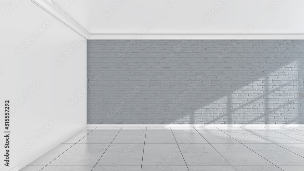 Modern white brick wall interior room. 3d illustration.