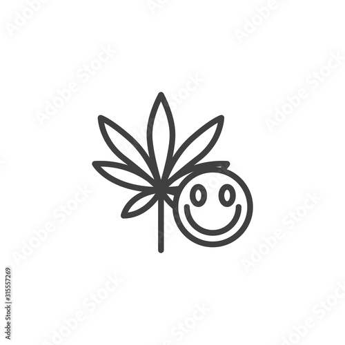 Marijuana leaf and ecstasy pill line icon. linear style sign for mobile concept and web design. Medical cannabis and lsd drug outline vector icon. Symbol, logo illustration. Vector graphics