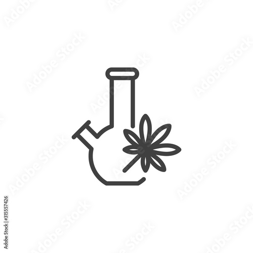 Cannabis with a Bong line icon. linear style sign for mobile concept and web design. Bong with Marijuana leaf outline vector icon. Symbol, logo illustration. Vector graphics