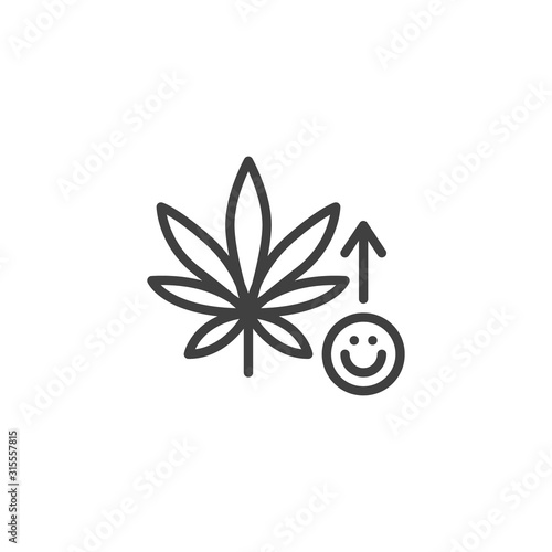 Marijuana leaf and ecstasy line icon. linear style sign for mobile concept and web design. Cannabis drug outline vector icon. Symbol, logo illustration. Vector graphics