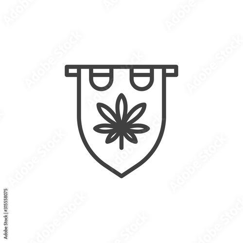 Cannabis shop sign line icon. linear style sign for mobile concept and web design. Marijuana flag outline vector icon. Drug store symbol, logo illustration. Vector graphics