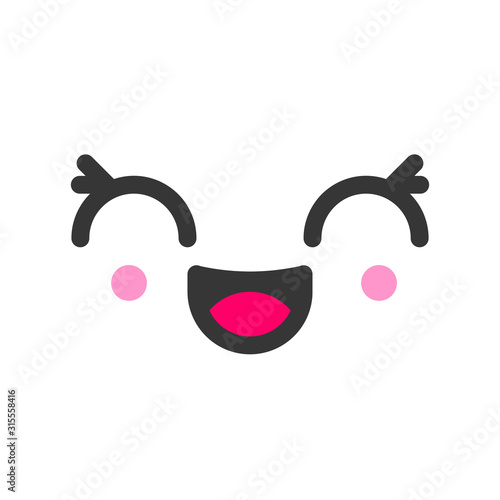 Excited kawaii cute emotion face, emoticon vector icon. Characters and emoji cartoon design