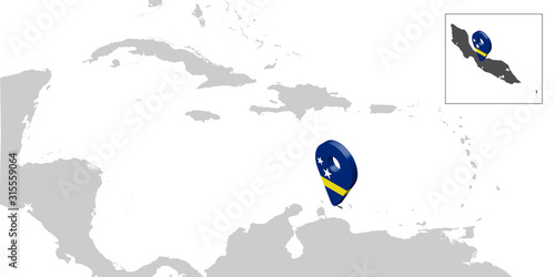 Location Map Curacao on map Central America. 3d Curacao flag map marker location pin. High quality map of Curacao. Antilles. Central America.  Netherlands. Vector illustration EPS10.